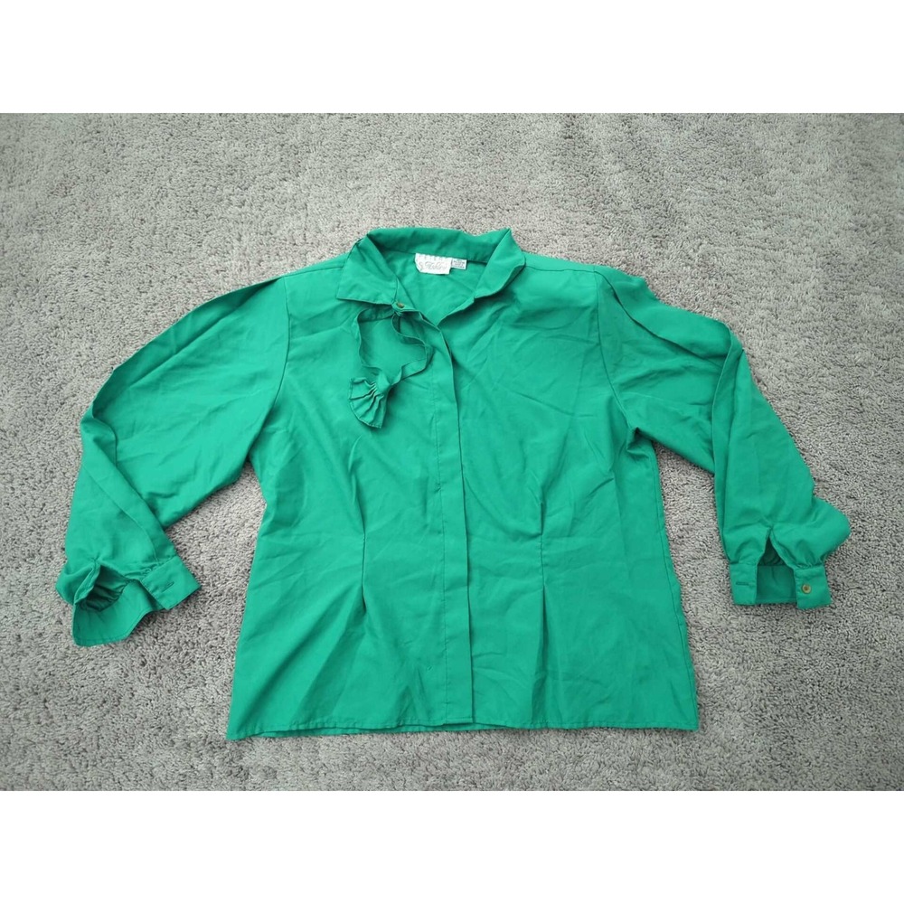 Peters & Ashley Shirt Womens XL‎ Green Long Sleeve Tie Neck Bow Pleated 70s 80s